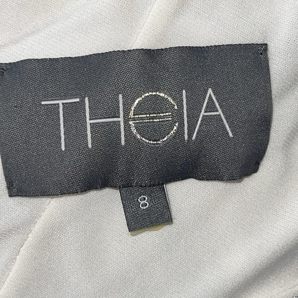 Theia Couture One Shoulder Ruched & Beaded Cocktail Dress Size 8 Ivory/Gray - Picture 10 of 10